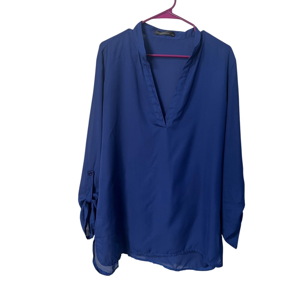 Zanzea Collection Royal Blue V-Neck Roll Tab Sleeve Tunic Blouse XXL Plus Size